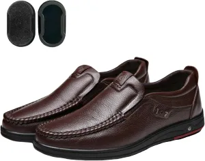 Loderin Mens Shoes Men's Business Arch Support Relaxed Fit Lightweight Breathable Cushioned Leather Slip-on Shoes