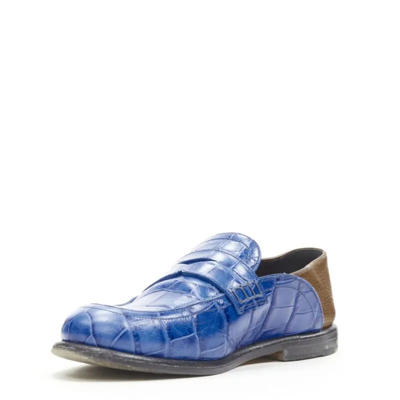 LOEWE JW ANDERSON cobalt blue brown leather step back loafer EU36