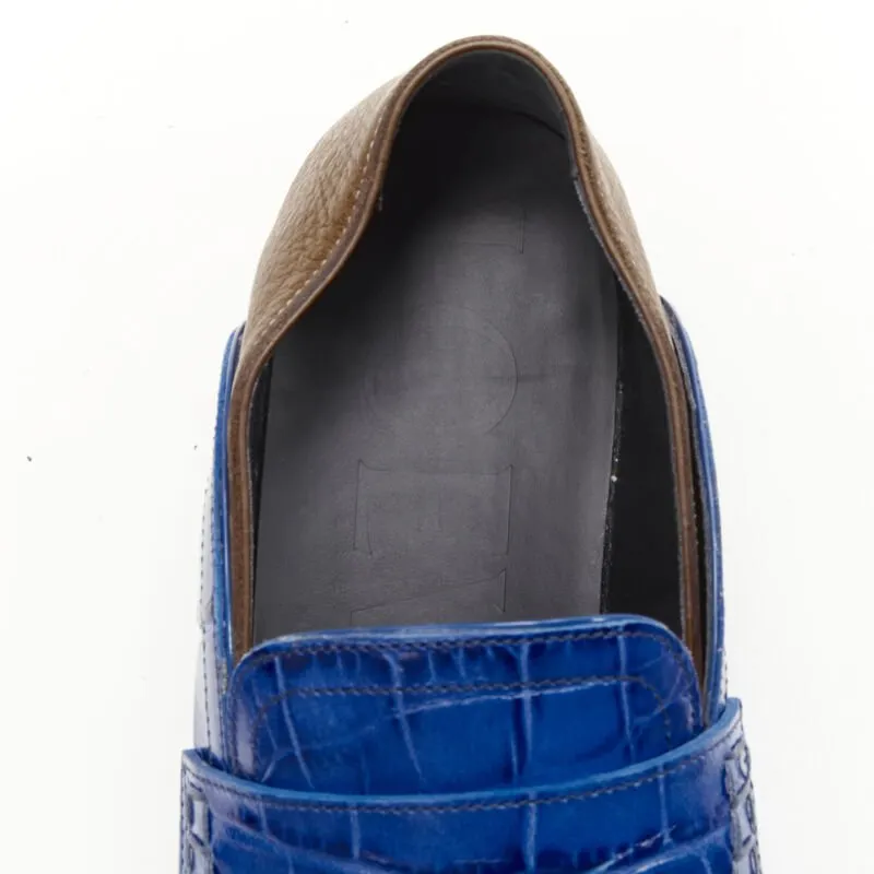 LOEWE JW ANDERSON cobalt blue brown leather step back loafer EU36