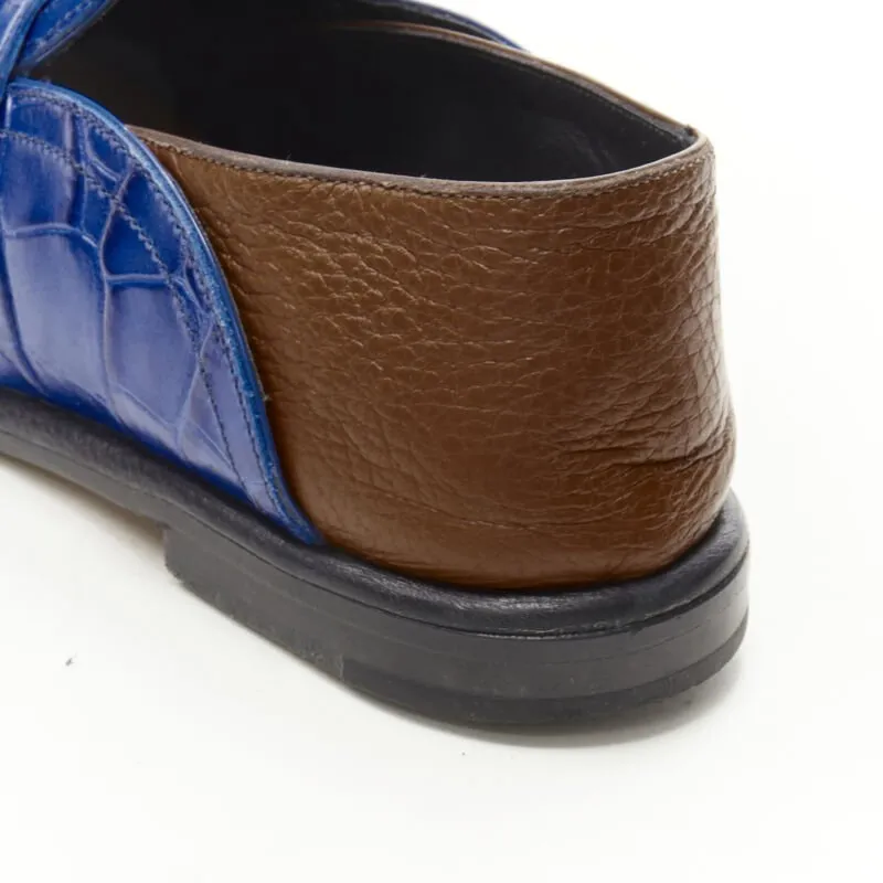 LOEWE JW ANDERSON cobalt blue brown leather step back loafer EU36