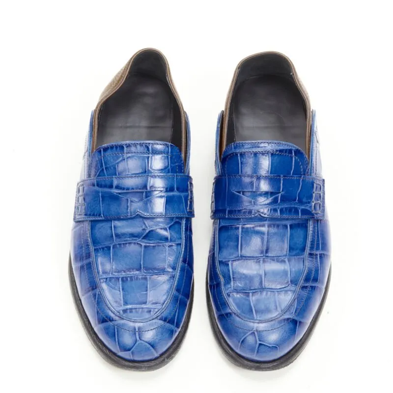LOEWE JW ANDERSON cobalt blue brown leather step back loafer EU36