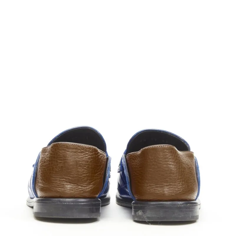 LOEWE JW ANDERSON cobalt blue brown leather step back loafer EU36
