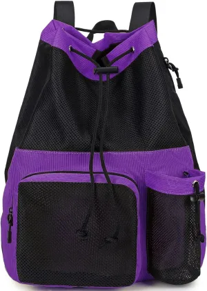 Lohol Large Mesh Drawstring Backpack with Shoe Bag, Durable Swimming String Sack with Handle for Sports Gym Yoga Beach Travel