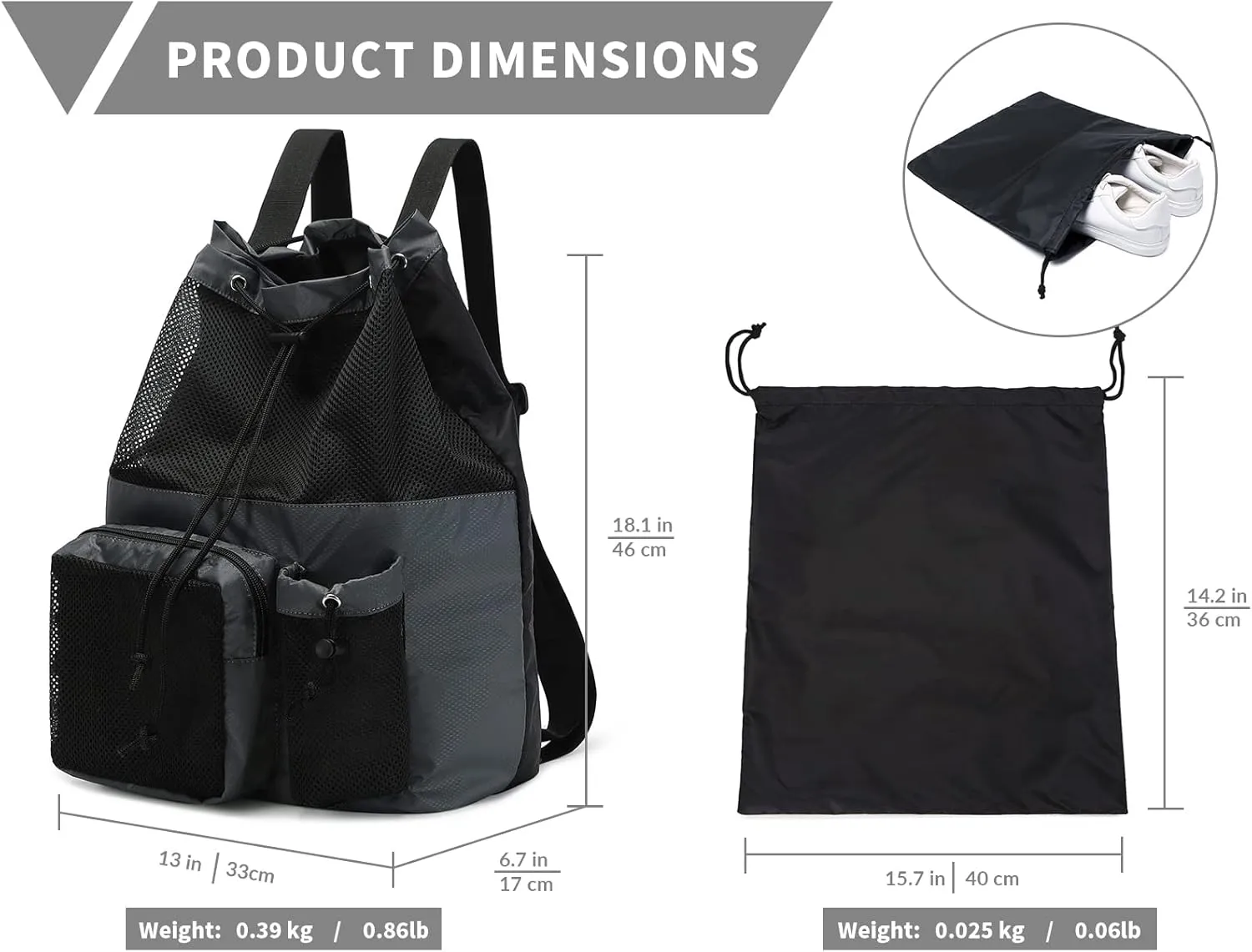 Lohol Large Mesh Drawstring Backpack with Shoe Bag, Durable Swimming String Sack with Handle for Sports Gym Yoga Beach Travel
