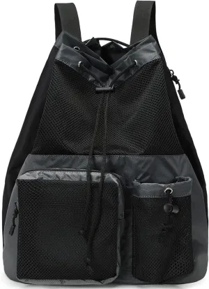 Lohol Large Mesh Drawstring Backpack with Shoe Bag, Durable Swimming String Sack with Handle for Sports Gym Yoga Beach Travel