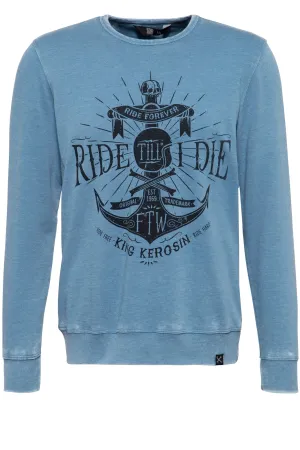 Longsleeve Shirt mit Frontprint und Enzymwash-Effekt «Anchor King»