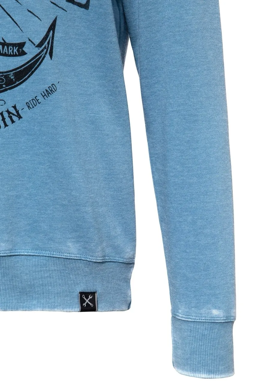 Longsleeve Shirt mit Frontprint und Enzymwash-Effekt «Anchor King»