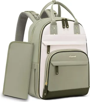 LOVEVOOK Diaper Bag Backpack, Baby Bag with Changing Pad, Large Diaper Backpack Boy Girl, Waterproof Baby Registry Bag for Mom Dad with Stroller Buckles, Light Green-beige-olive Green