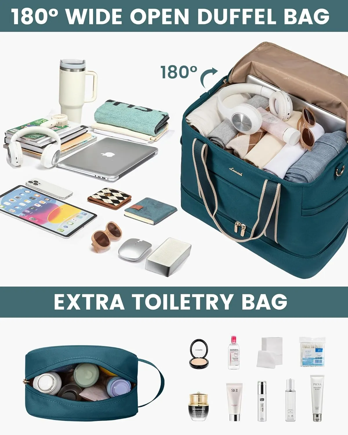 LOVEVOOK Travel Duffle Bags for Women, 45L carry on weekender bags, personal item travel bag with Toiletry, hospital for women labor delivery overnight bag, gym bag for women