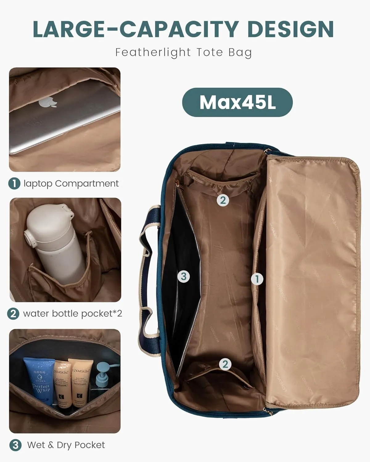 LOVEVOOK Travel Duffle Bags for Women, 45L carry on weekender bags, personal item travel bag with Toiletry, hospital for women labor delivery overnight bag, gym bag for women