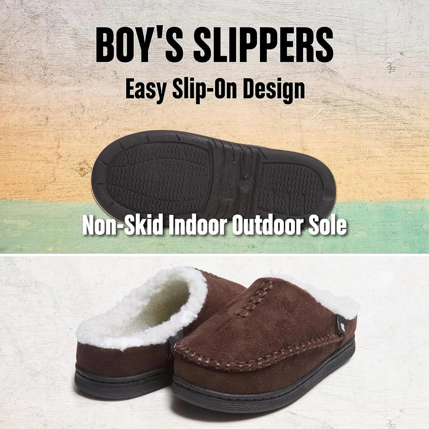 Lucky Brand Boy's Faux Wool Clog Slippers with Memory Foam