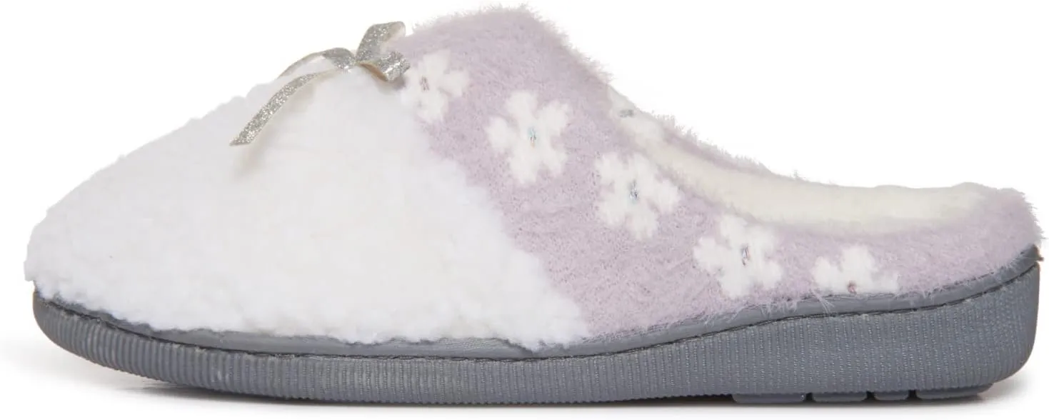 Lucky Brand Little Girls Floral Collar Bow Sherpa Clog Slippers, Kids Fuzzy Cozy Warm Slip On Bedroom Slipper House Shoes
