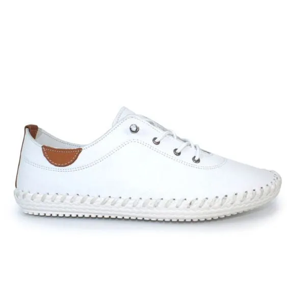 Lunar St Ives White Leather Plimsoll