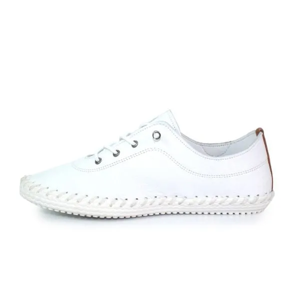Lunar St Ives White Leather Plimsoll