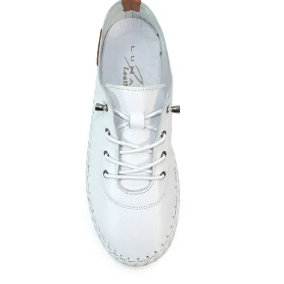 Lunar St Ives White Leather Plimsoll