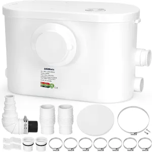 Macerator Pump, Silent 600W Sink Sewage Sump Pump, 8100 L/h Flow, Upflush 31.2 ft/9.5 m Head, 3 Water Inlets for Basement, Kitchen, Shower, Toilet, Bathtub Waste Water Disposal