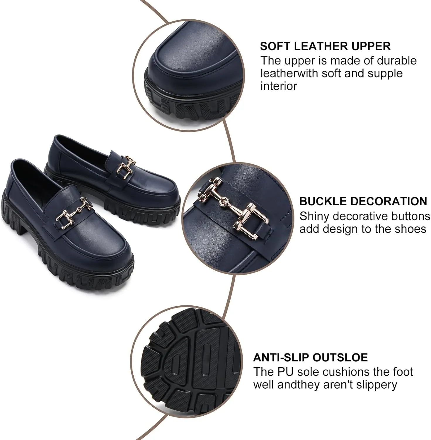 Maichal Platform Loafers for Women Slip On Chunky Heel Lug Sole Shoes Business Work Dressy Loafers with Chain