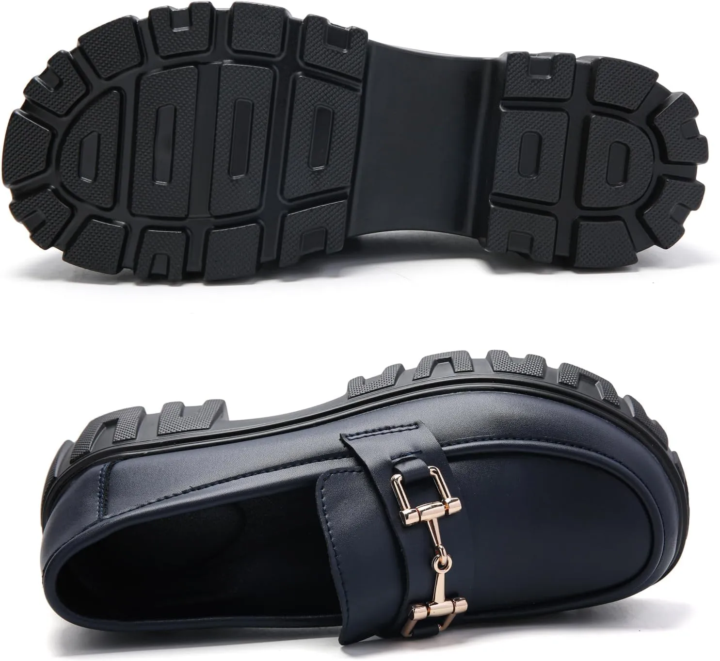 Maichal Platform Loafers for Women Slip On Chunky Heel Lug Sole Shoes Business Work Dressy Loafers with Chain