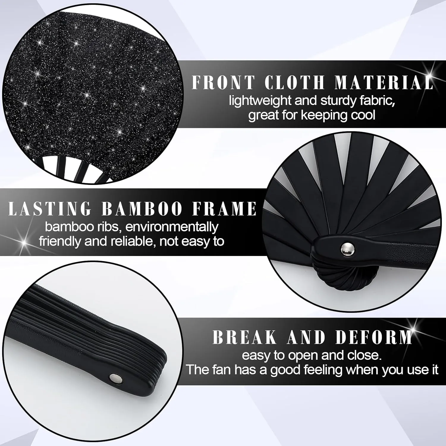 Maitys 2 Pcs Large Clap Fans for Line Dancing Folding Hand Rave Fan Nylon Cloth Foldable for Line Dancing Festival Craft Dance Decoration for Party Favors