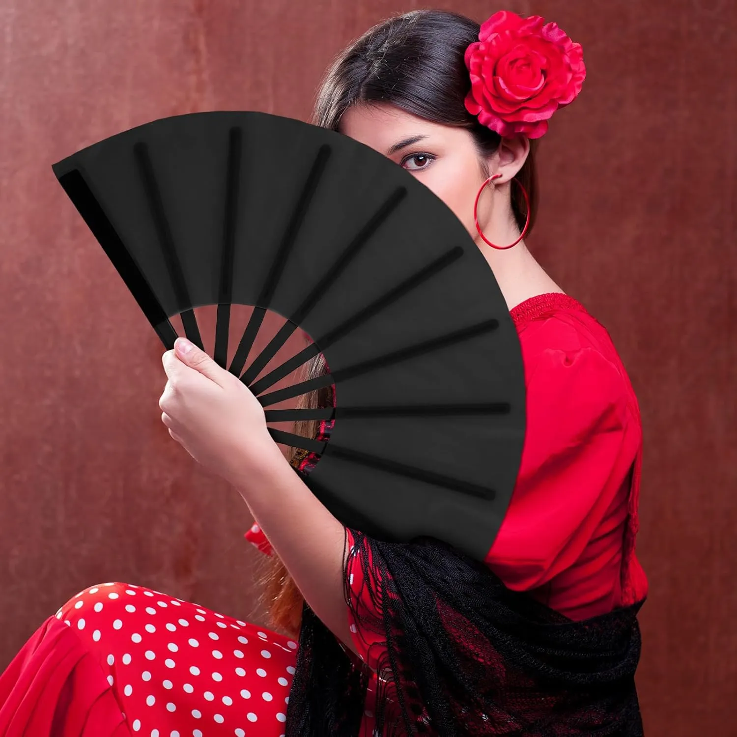 Maitys 2 Pcs Large Clap Fans for Line Dancing Folding Hand Rave Fan Nylon Cloth Foldable for Line Dancing Festival Craft Dance Decoration for Party Favors