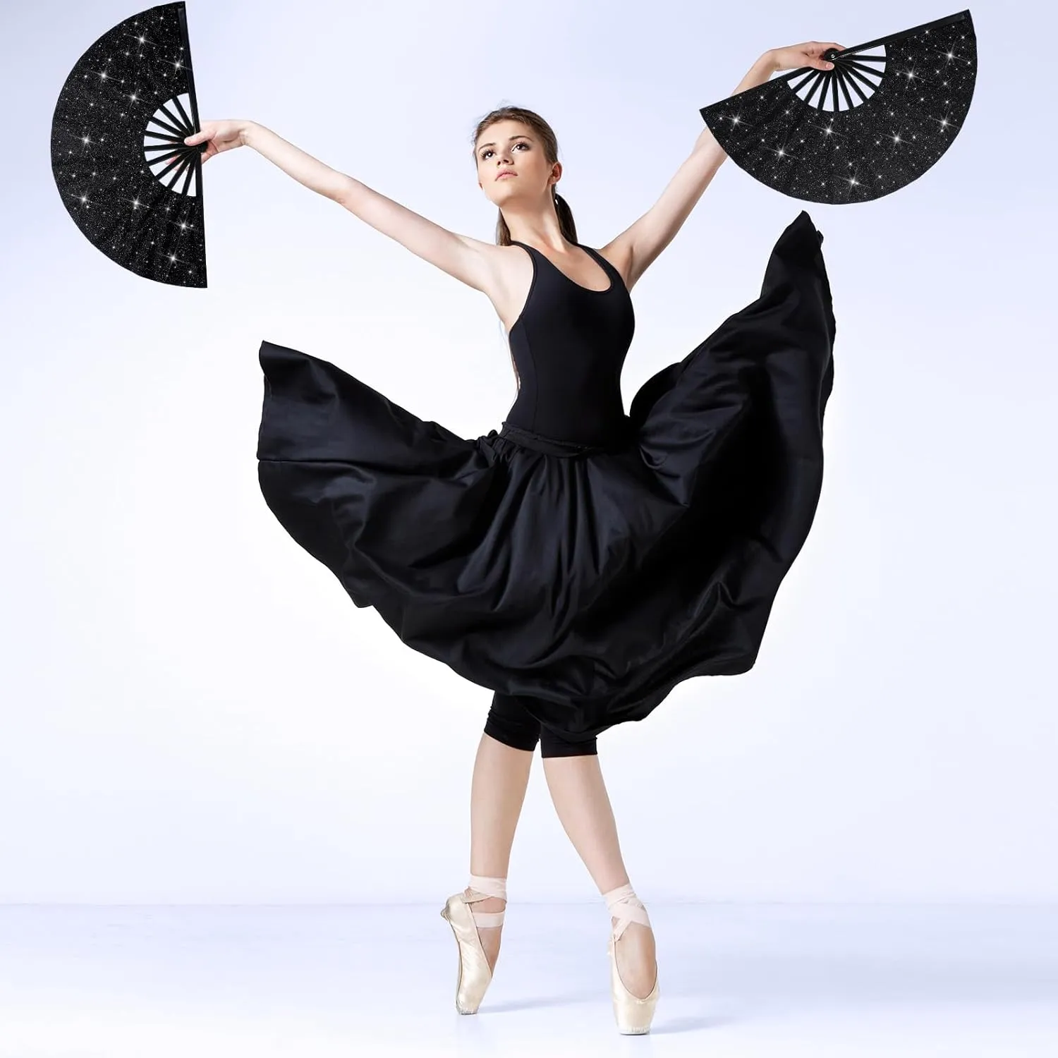 Maitys 2 Pcs Large Clap Fans for Line Dancing Folding Hand Rave Fan Nylon Cloth Foldable for Line Dancing Festival Craft Dance Decoration for Party Favors