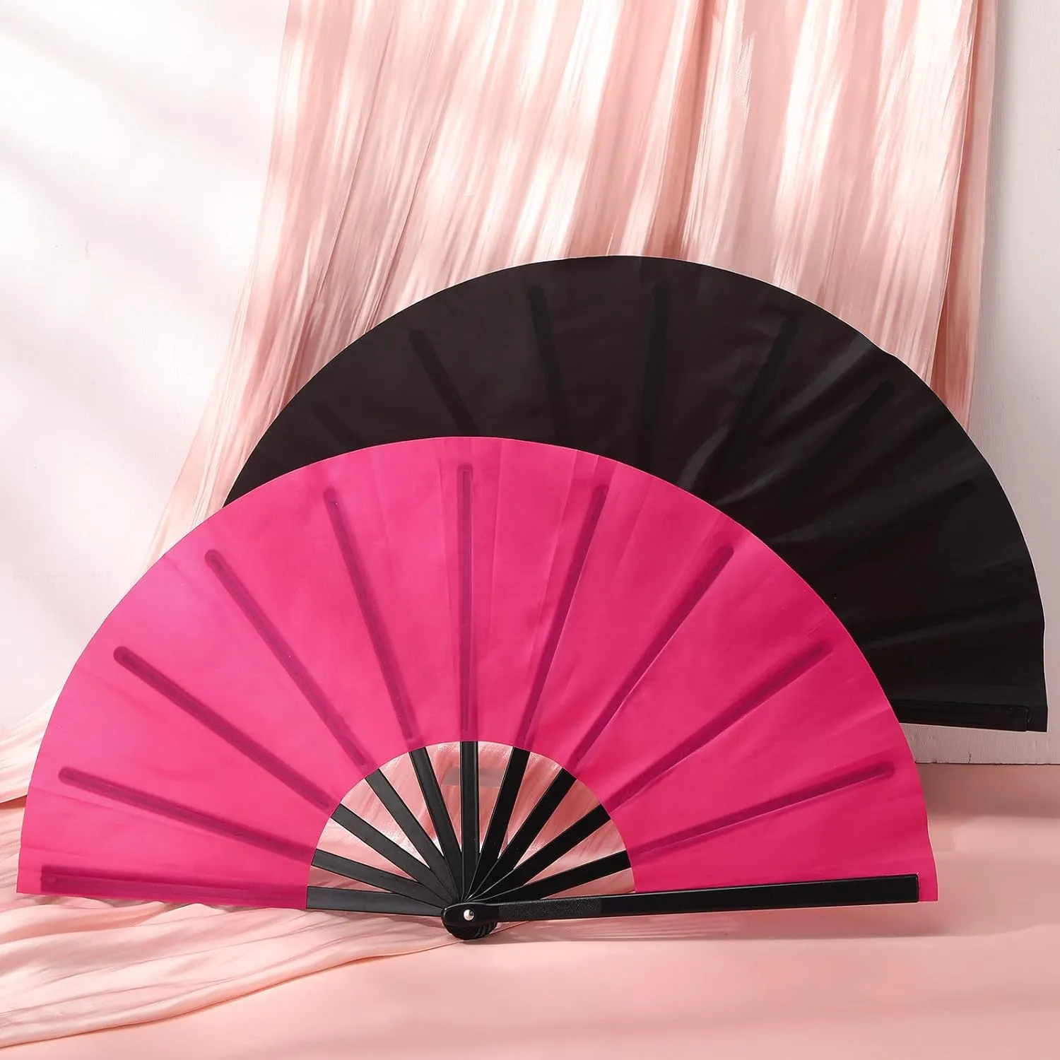 Maitys 2 Pcs Large Clap Fans for Line Dancing Folding Hand Rave Fan Nylon Cloth Foldable for Line Dancing Festival Craft Dance Decoration for Party Favors