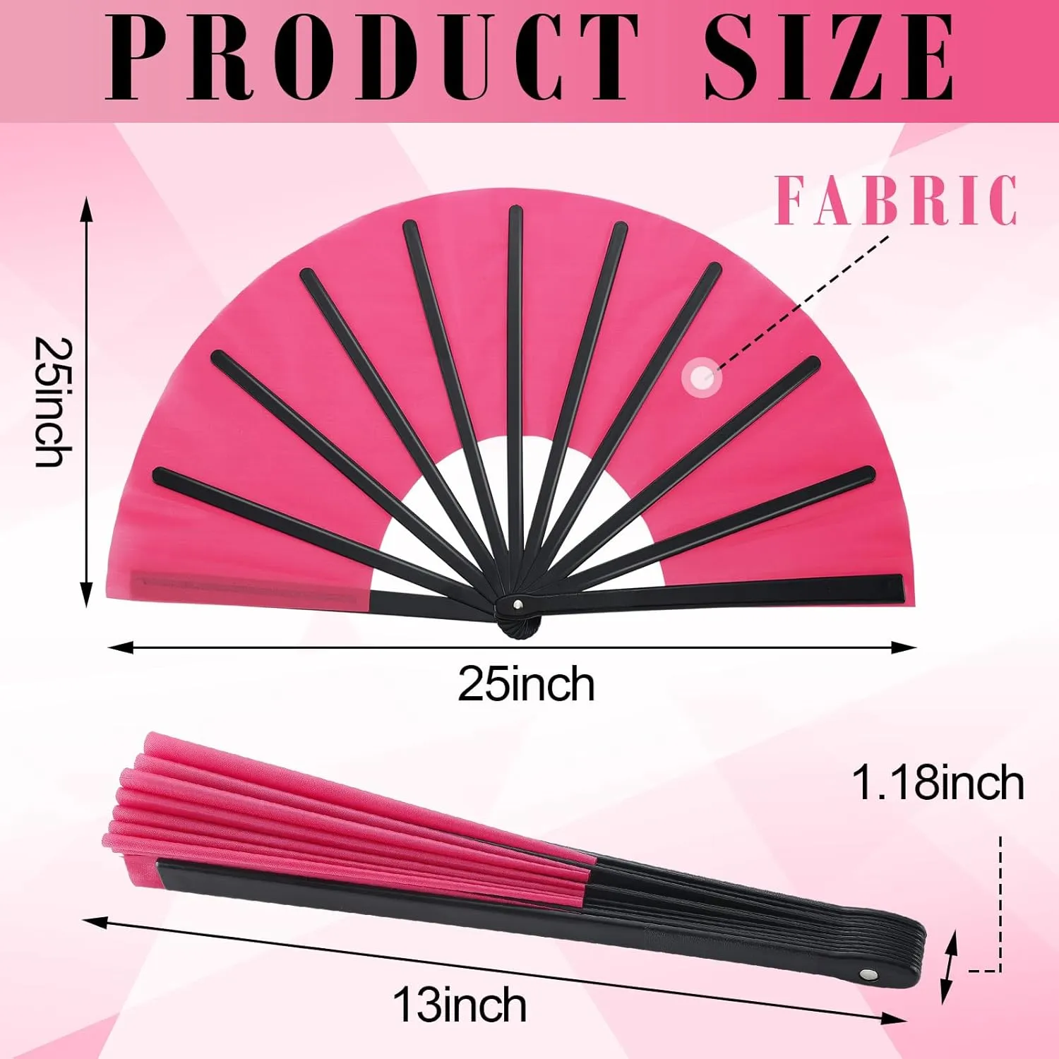 Maitys 2 Pcs Large Clap Fans for Line Dancing Folding Hand Rave Fan Nylon Cloth Foldable for Line Dancing Festival Craft Dance Decoration for Party Favors
