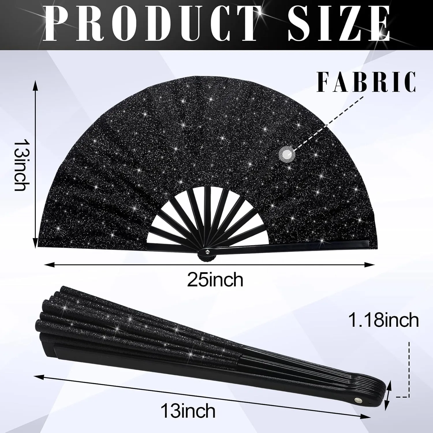 Maitys 2 Pcs Large Clap Fans for Line Dancing Folding Hand Rave Fan Nylon Cloth Foldable for Line Dancing Festival Craft Dance Decoration for Party Favors