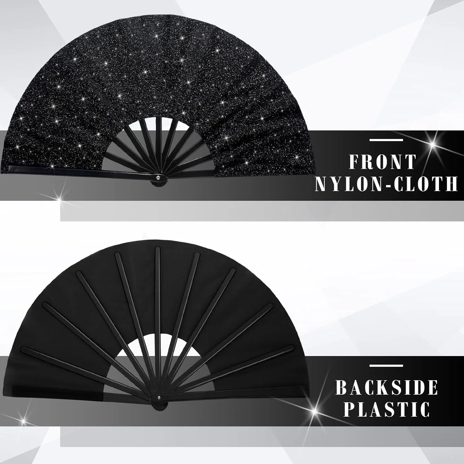 Maitys 2 Pcs Large Clap Fans for Line Dancing Folding Hand Rave Fan Nylon Cloth Foldable for Line Dancing Festival Craft Dance Decoration for Party Favors