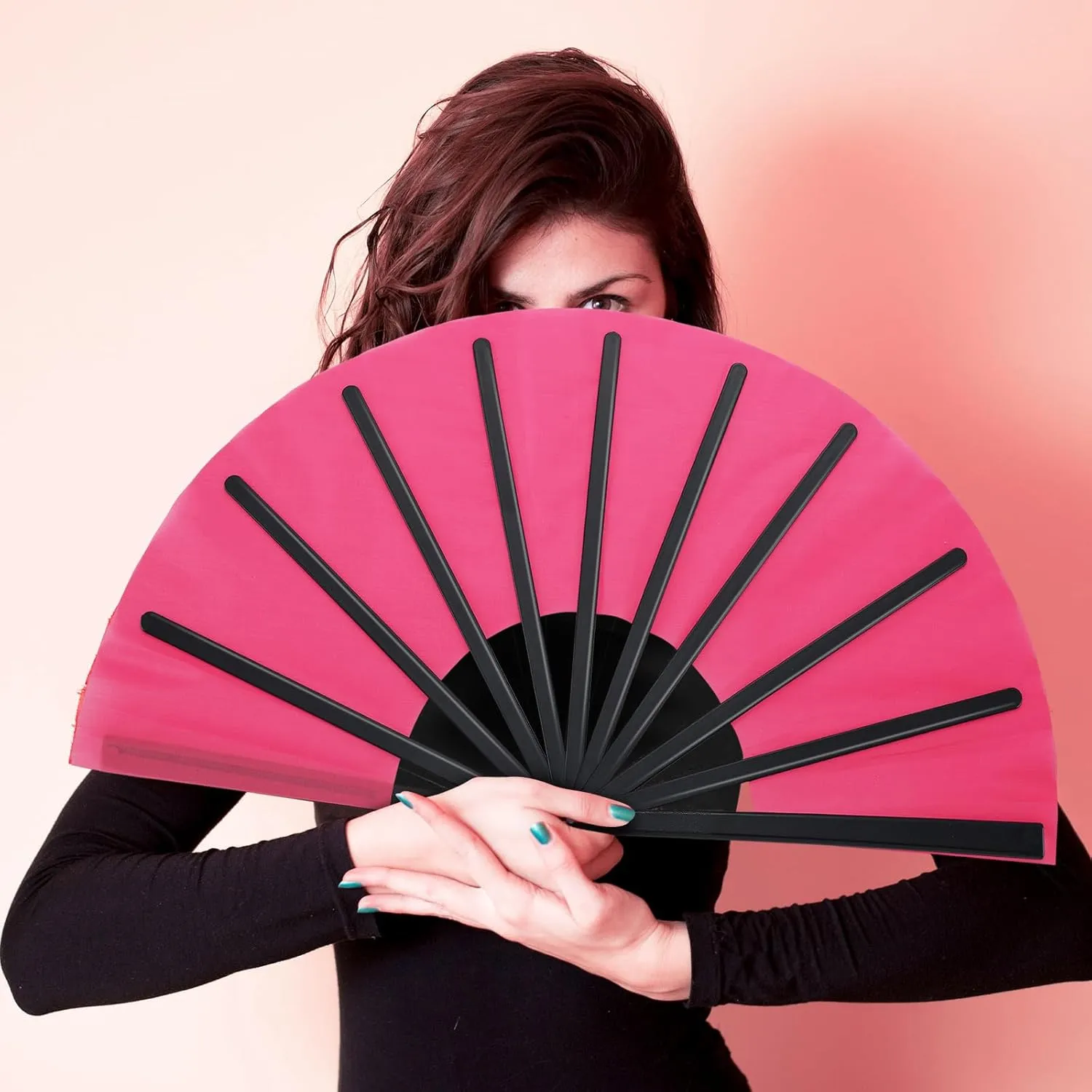 Maitys 2 Pcs Large Clap Fans for Line Dancing Folding Hand Rave Fan Nylon Cloth Foldable for Line Dancing Festival Craft Dance Decoration for Party Favors