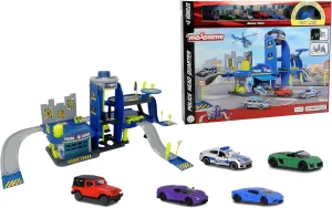 Majorette - Police Station with 5 Cars, Three Floors, More Than 100 Pieces, Light and Sound, Glow in The Dark Components (Majorette 212050030)