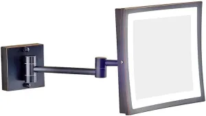 Makeup Mirror Bathroom 3X Magnifying Stainless Steel Black ORB Foldable Telescopic 360 Degree Rotation Square HD Mirror(White Light)
