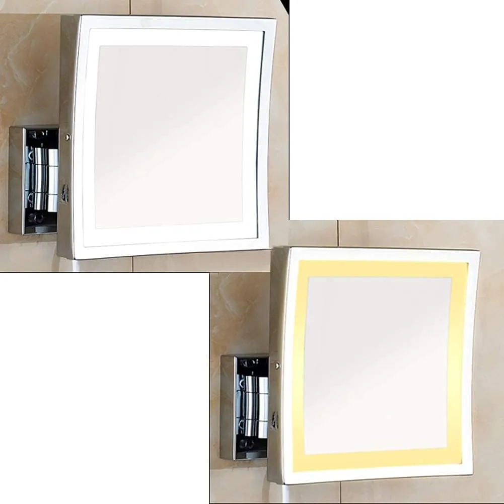 Makeup Mirror Bathroom 3X Magnifying Stainless Steel Black ORB Foldable Telescopic 360 Degree Rotation Square HD Mirror(White Light)