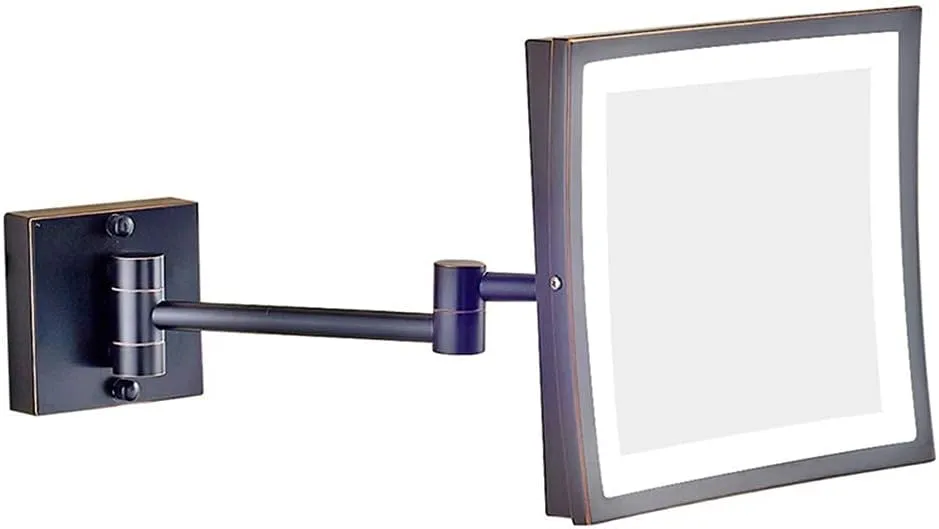 Makeup Mirror Bathroom 3X Magnifying Stainless Steel Black ORB Foldable Telescopic 360 Degree Rotation Square HD Mirror(White Light)