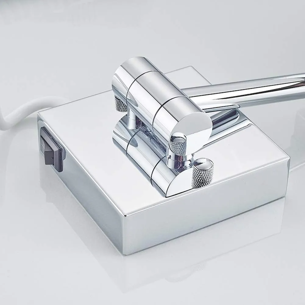 Makeup Mirror Bathroom Stainless Steel Foldable Telescopic 360 Degree Rotation 3X Magnifying Chrome Square HD Mirror(White Light) (Warm Light 20x20cm)