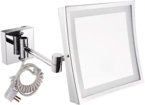 Makeup Mirror Bathroom Stainless Steel Foldable Telescopic 360 Degree Rotation 3X Magnifying Chrome Square HD Mirror(White Light) (Warm Light 20x20cm)