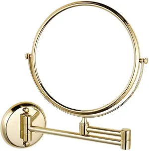 Makeup Mirror Shaving Mirror Wall Mounted Makeup Mirror 8- inch Two- Sided Swivel Wall Mounted Mirror, Extending Folding Bathroom Shaving Cosmetic Make Up Mirror - 3X Magnification Golden
