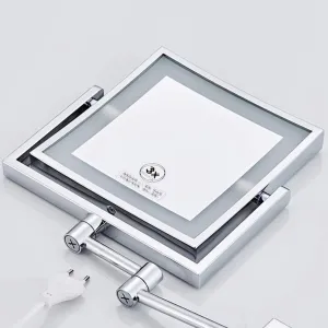 Makeup Mirror with Light Square Single Sided Folding Telescopic Wall Mounted 3 X Magnification Beauty Mirror