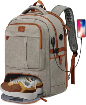 MATEIN Canvas Backpack for Men with Shoe Compartment, Large TSA Friendly Travel Backpack for 17.3 inch Laptop, Vintage Computer Daypack with USB Port, Anti-Theft RFID Pocket, Waterproof Wet Bag