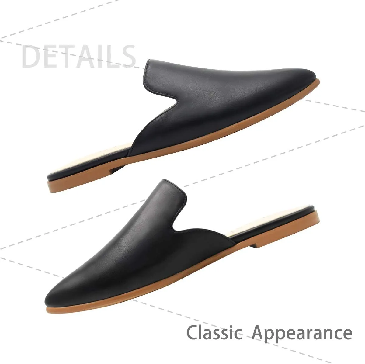 Maypie Womens Flat Mules Closed Pointed Toe Slip On Loafer Slides Backless Shoes