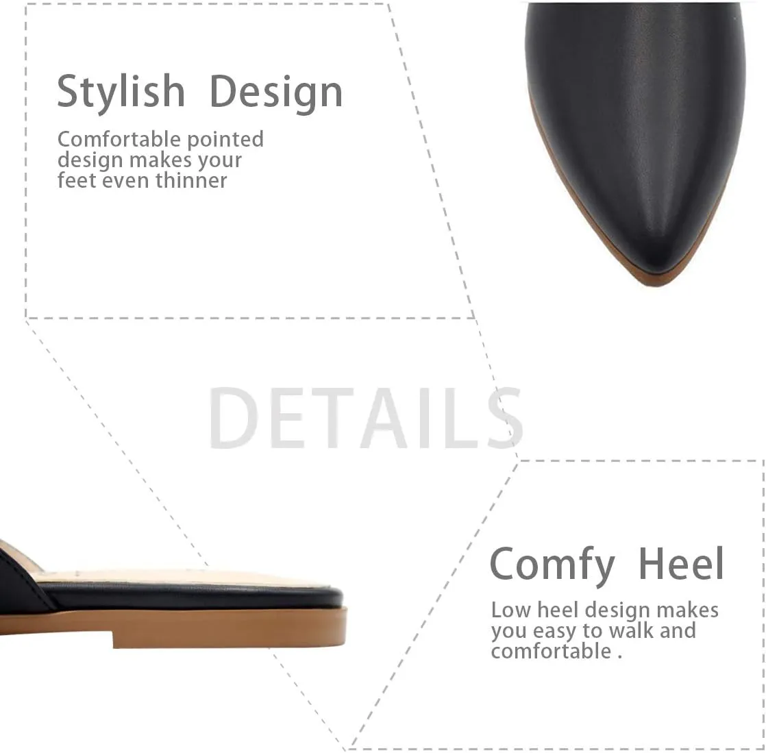 Maypie Womens Flat Mules Closed Pointed Toe Slip On Loafer Slides Backless Shoes