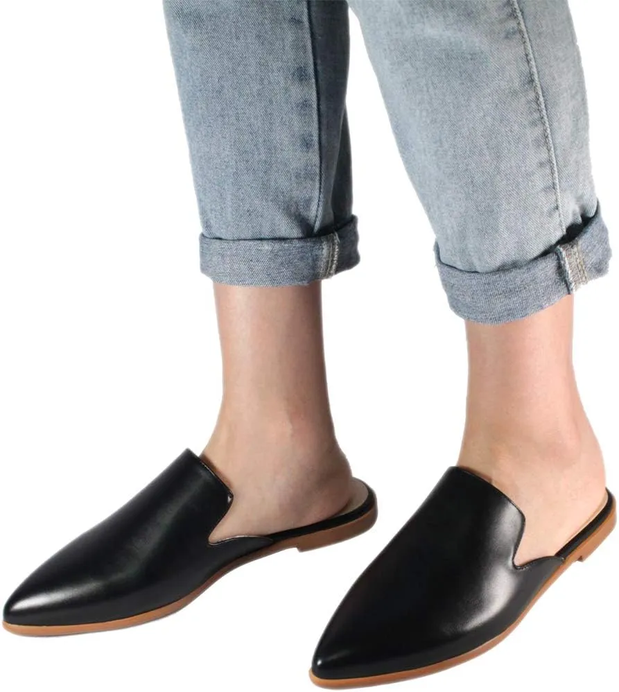 Maypie Womens Flat Mules Closed Pointed Toe Slip On Loafer Slides Backless Shoes