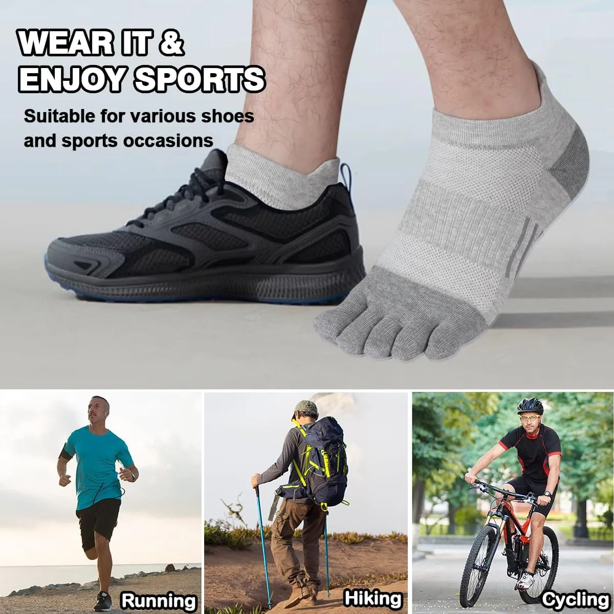 Meaiguo Men's Toe Socks Cotton Five Finger Socks Athletic Toe Socks for Running