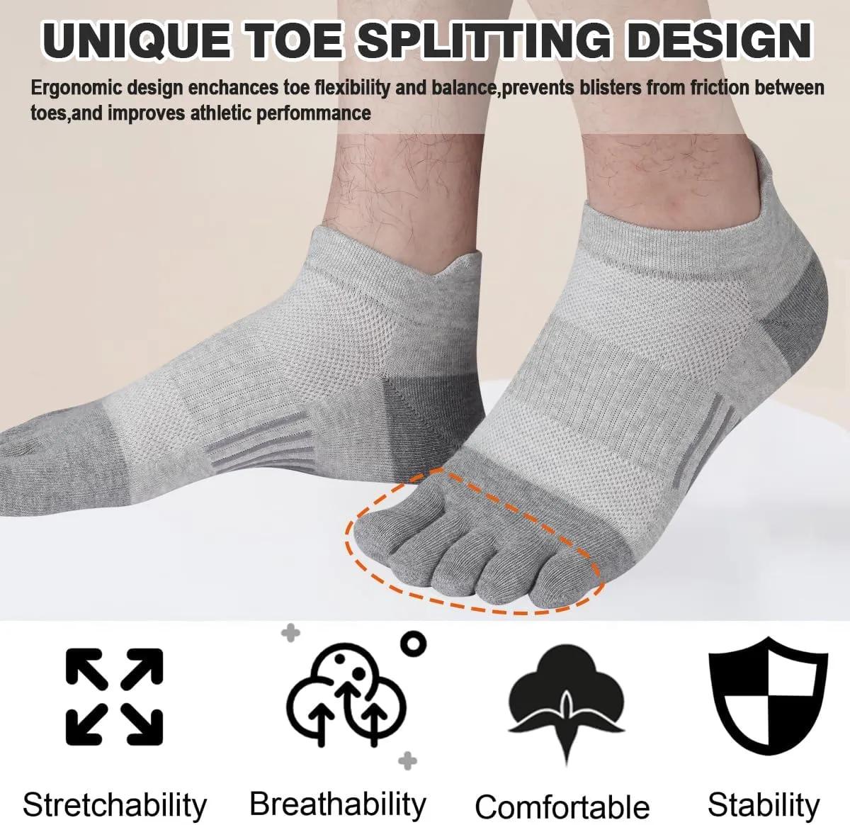 Meaiguo Men's Toe Socks Cotton Five Finger Socks Athletic Toe Socks for Running