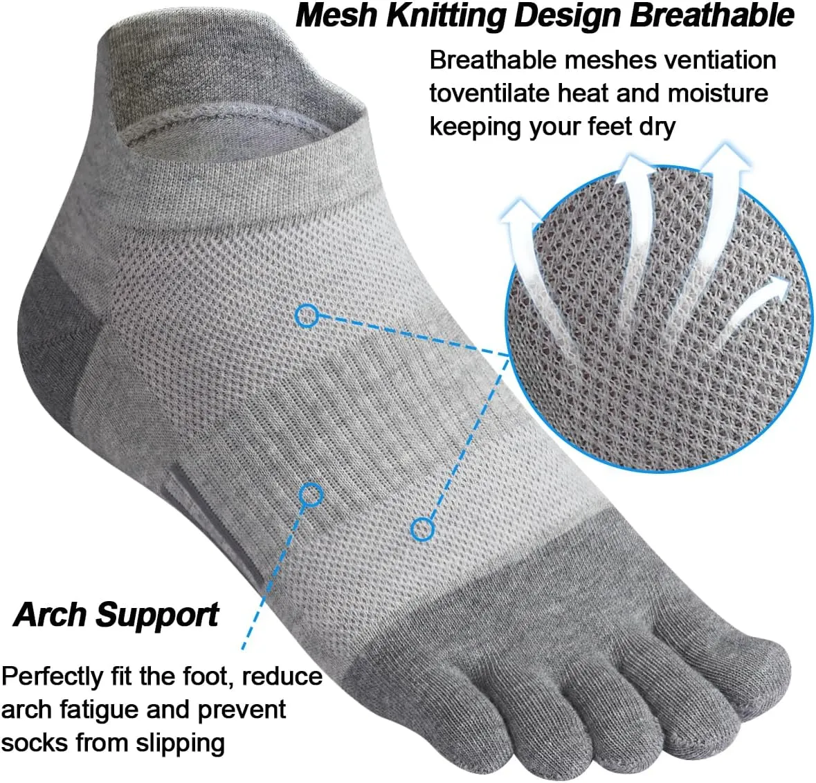 Meaiguo Men's Toe Socks Cotton Five Finger Socks Athletic Toe Socks for Running