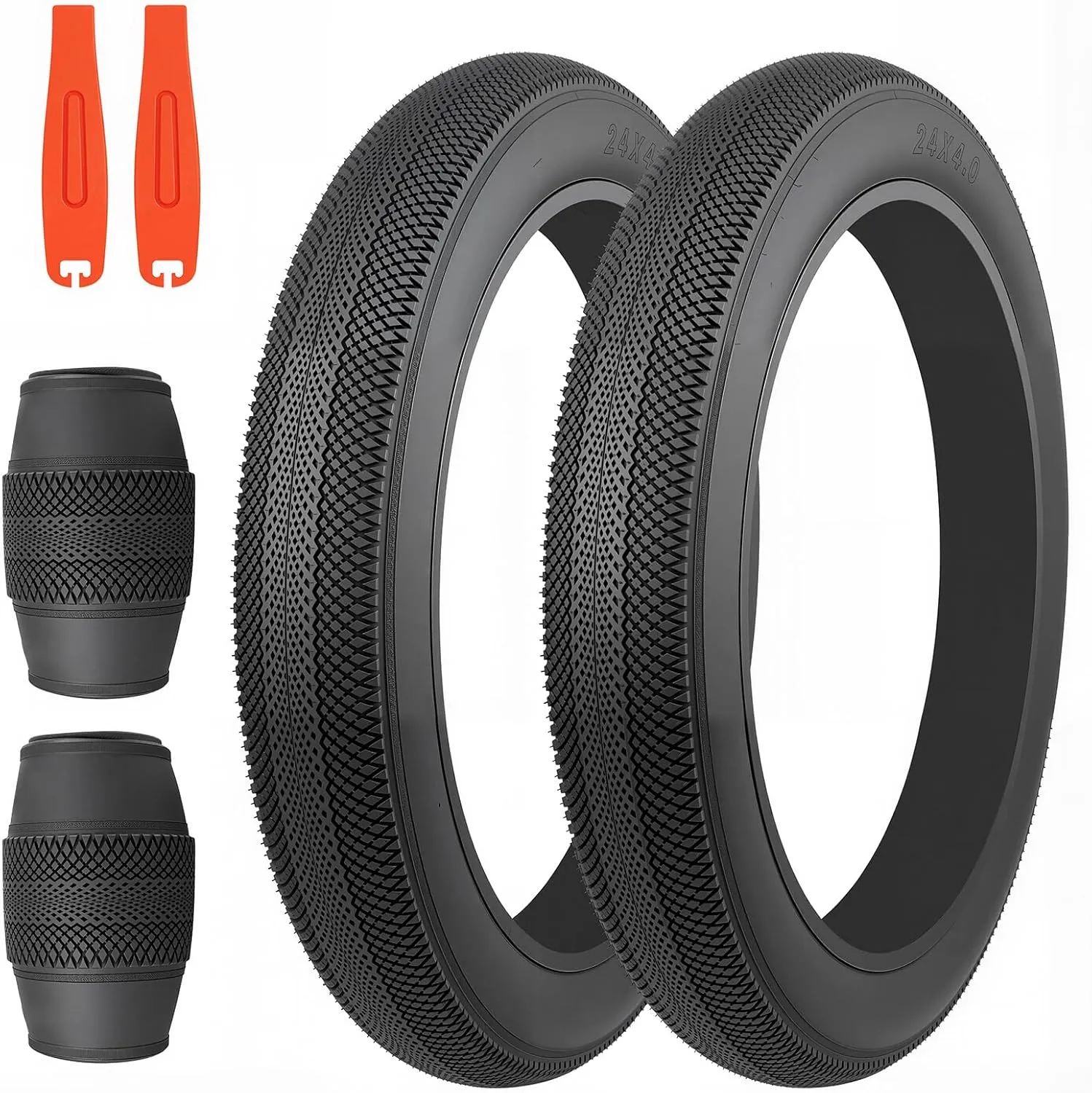MEGHNA Bike Tire 24 x 4.0 Mountain Bike Tire Fat Tire Diamond Pattern Foldable Replacement for Snow Bike Beach Cruiser MTB Electric Bike (24 x 4.0-2 Pack, no Tubes)