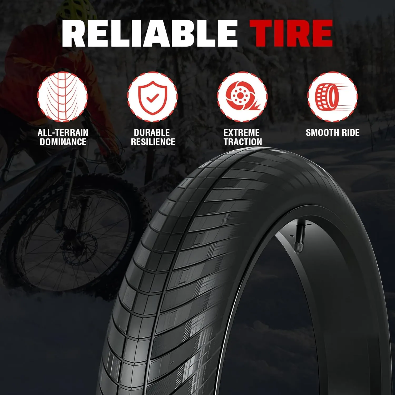 MEGHNA Fat Bike Tire 20/24 x 3.0 inch Mountain Bike Fat Tire 20/24 inch Heavy Duty Arrow Grooves Anti-Slip Foldable Replacement All Terrain Tire for Mountain Snow Kids Bike Beach Cruiser E-Bike