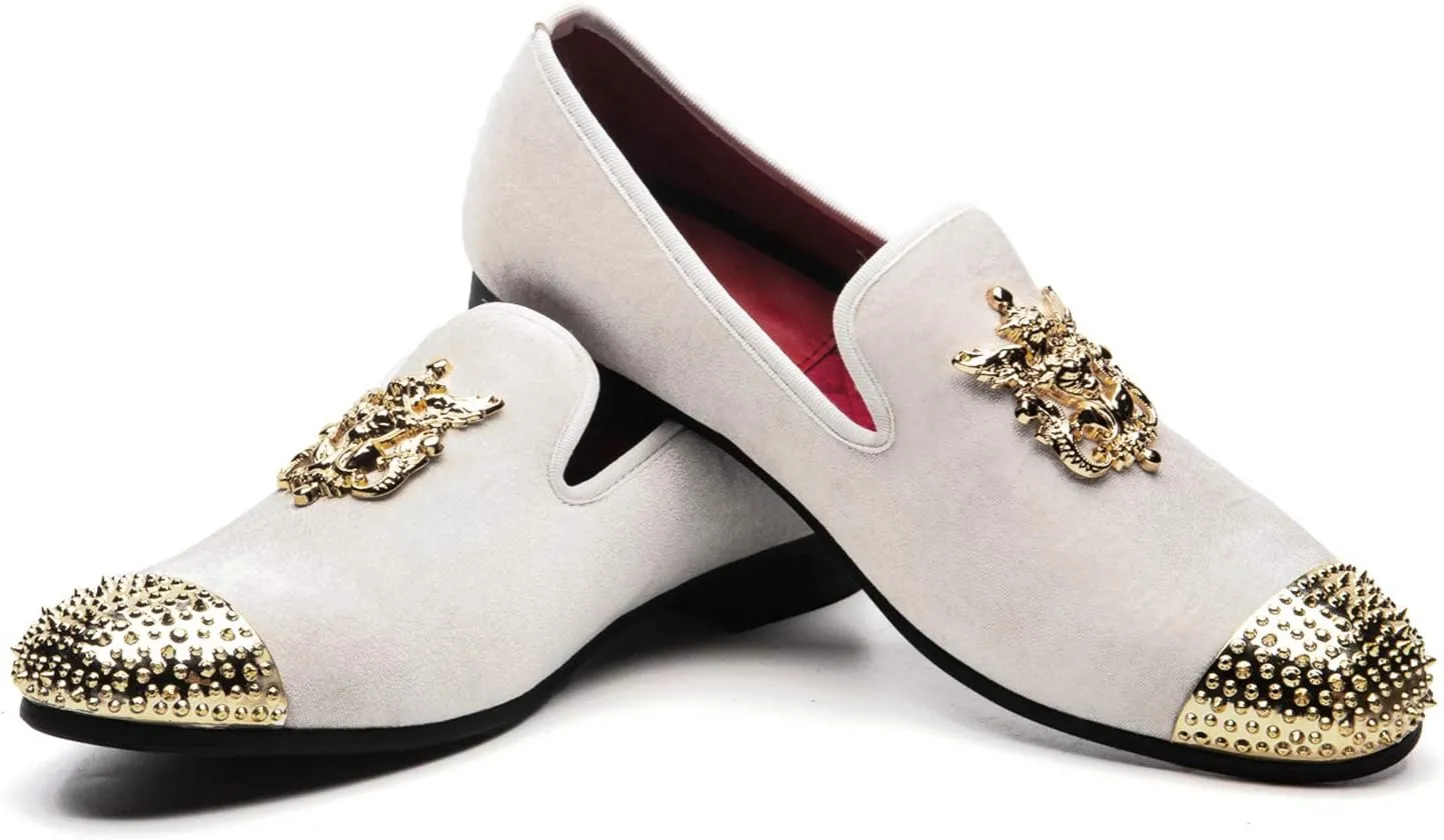 Men Genuine Leather Mens Metallic Textured Slip-on Glitter Loafers Shoes