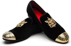Men Genuine Leather Mens Metallic Textured Slip-on Glitter Loafers Shoes