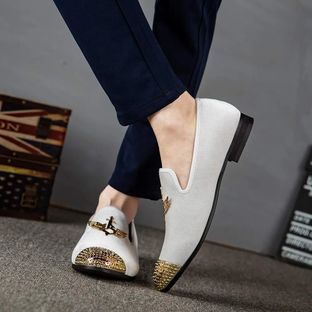 Men Genuine Leather Mens Metallic Textured Slip-on Glitter Loafers Shoes